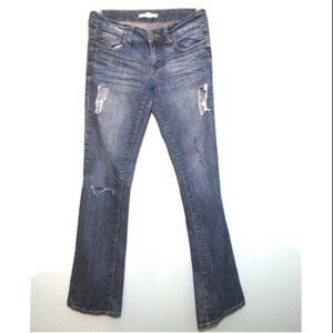 Women's Bootcut Jeans 27" Waist Distressed Mid Rise Grunge 2.1 Denim